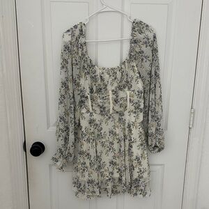 Elegant Floral Women's Blouse in Cream and Blue